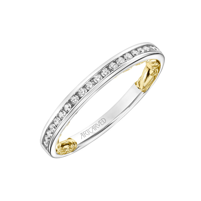 Artcarved Bridal Mounted with Side Stones Wedding Band Christy 18K White Gold Primary & 18K Yellow Gold