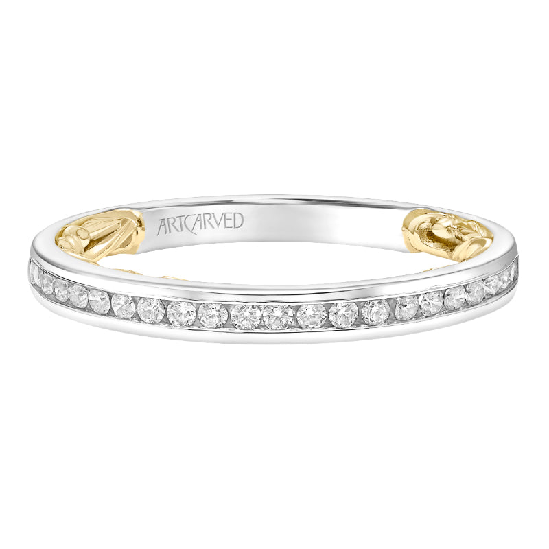 Artcarved Bridal Mounted with Side Stones Wedding Band Christy 14K White Gold Primary & 14K Yellow Gold