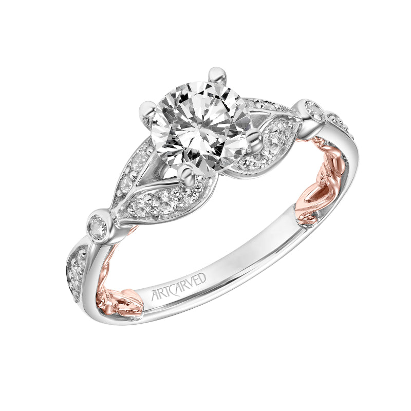 Artcarved Bridal Mounted with CZ Center Contemporary Lyric Engagement Ring Anouk 14K White Gold Primary & 14K Rose Gold