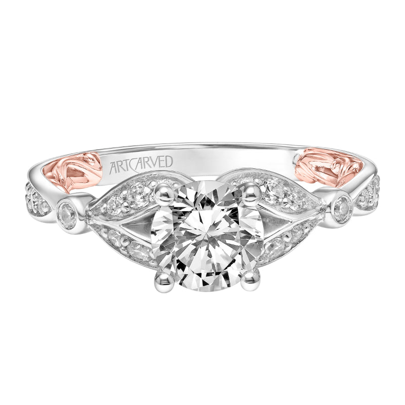 Artcarved Bridal Mounted with CZ Center Contemporary Lyric Engagement Ring Anouk 14K White Gold Primary & 14K Rose Gold