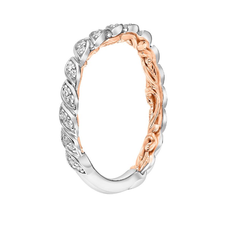 Artcarved Bridal Mounted with Side Stones Contemporary Lyric Diamond Wedding Band Anouk 14K White Gold Primary & 14K Rose Gold