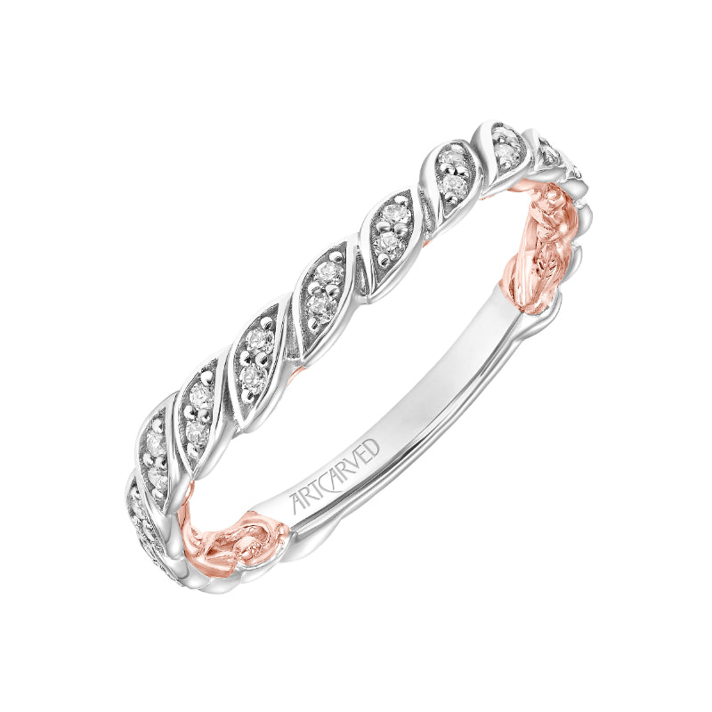 Artcarved Bridal Mounted with Side Stones Contemporary Lyric Diamond Wedding Band Anouk 14K White Gold Primary & 14K Rose Gold