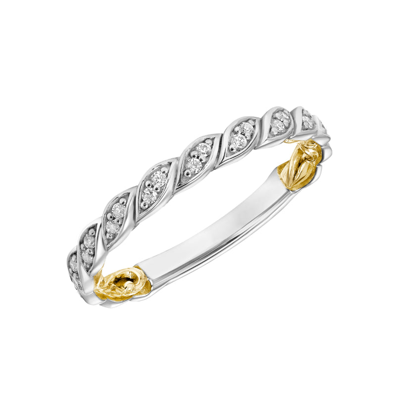 Artcarved Bridal Mounted with Side Stones Classic Floral Diamond Wedding Band Inez 14K White Gold Primary & 14K Yellow Gold