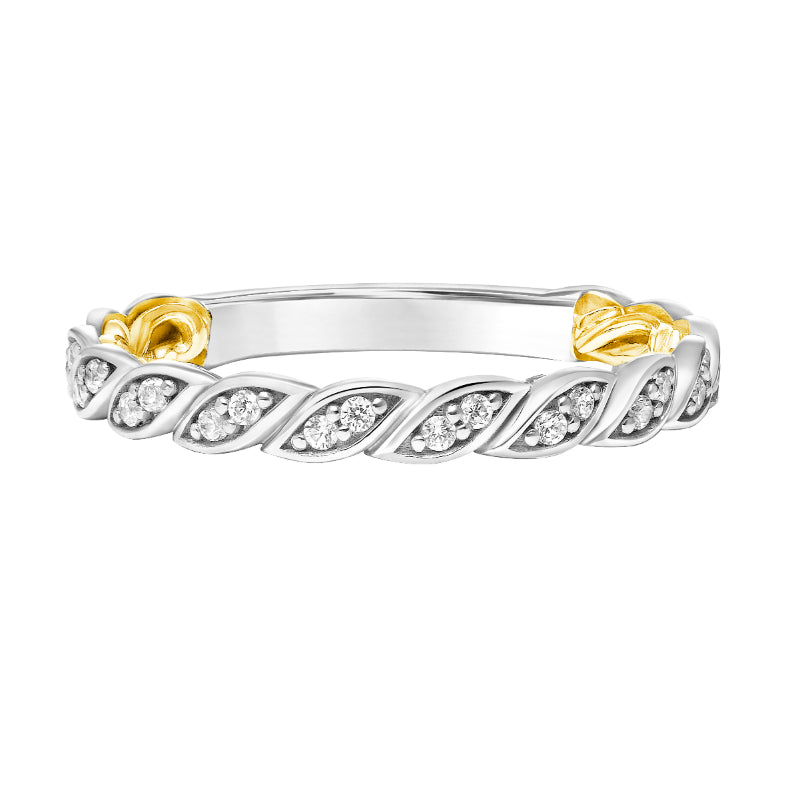 Artcarved Bridal Mounted with Side Stones Classic Floral Diamond Wedding Band Inez 14K White Gold Primary & 14K Yellow Gold
