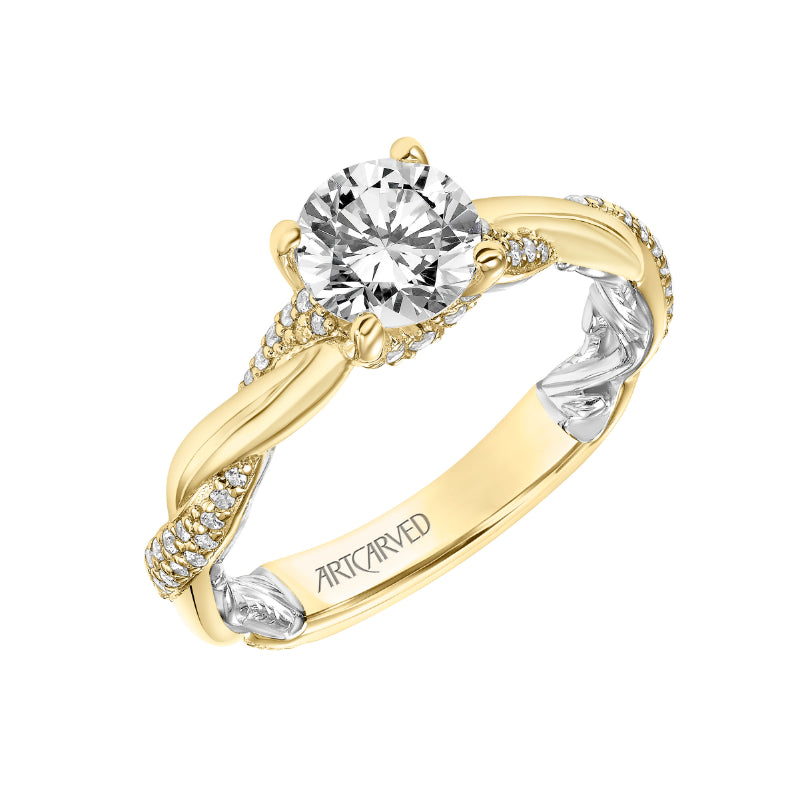 Artcarved Bridal Semi-Mounted with Side Stones Contemporary Lyric Engagement Ring Starla 18K Yellow Gold Primary & White Gold