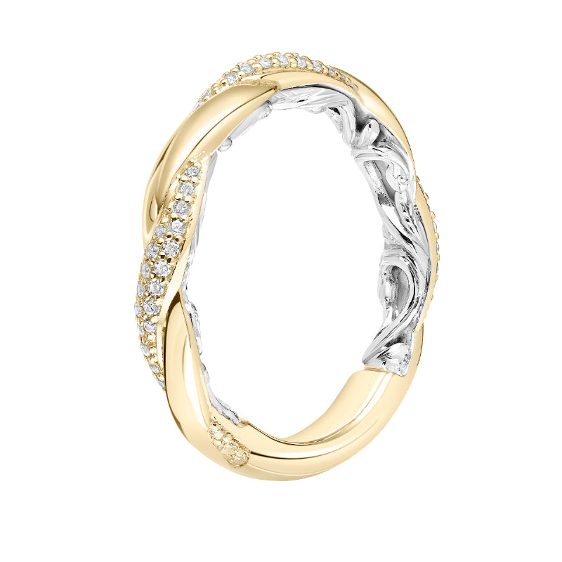 Artcarved Bridal Mounted with Side Stones Contemporary Lyric Diamond Wedding Band Starla 14K White Gold Primary & 14K Yellow Gold