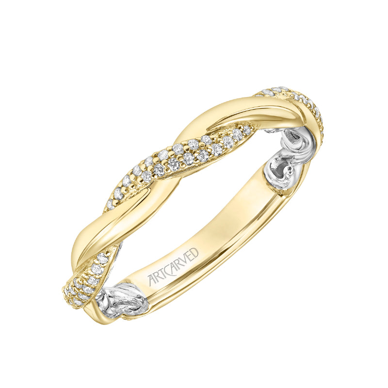 Artcarved Bridal Mounted with Side Stones Contemporary Lyric Diamond Wedding Band Starla 14K Yellow Gold Primary & 14K White Gold