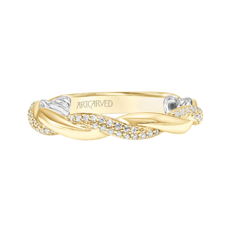 Artcarved Bridal Mounted with Side Stones Contemporary Lyric Diamond Wedding Band Starla 14K Yellow Gold Primary & 14K White Gold