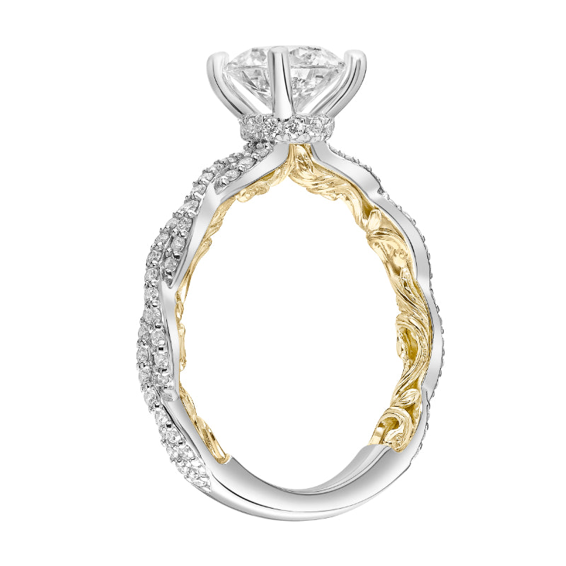 Artcarved Bridal Mounted with CZ Center Contemporary Lyric Engagement Ring Ione 14K White Gold Primary & 14K Yellow Gold