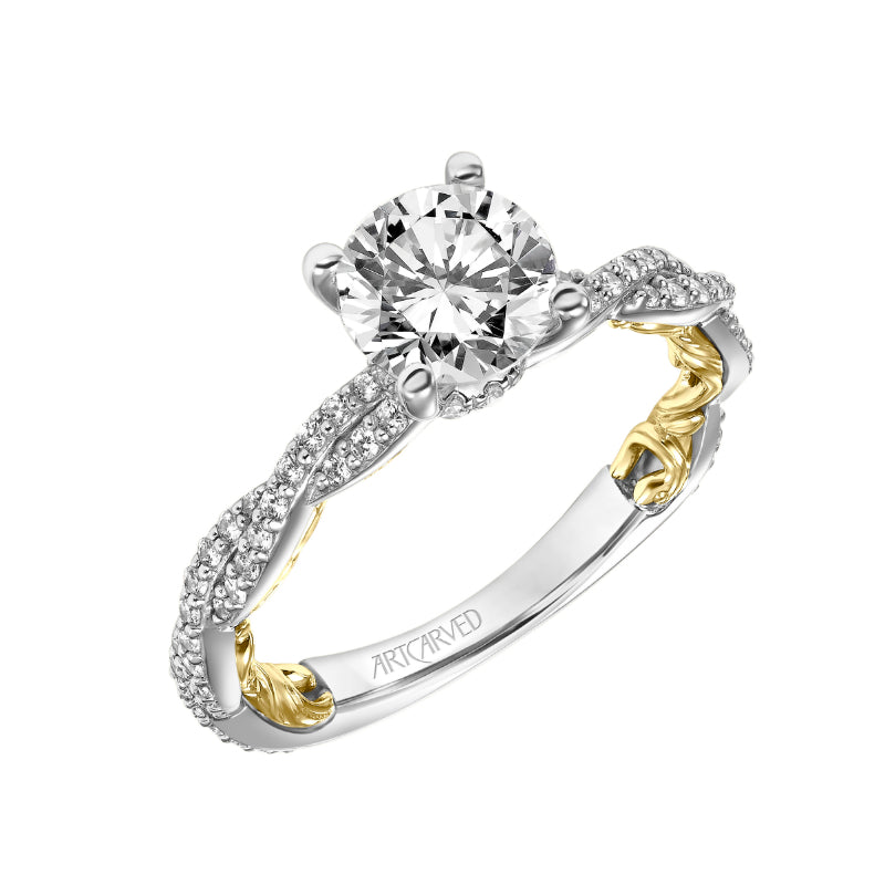 Artcarved Bridal Semi-Mounted with Side Stones Contemporary Lyric Engagement Ring Ione 14K White Gold Primary & 14K Yellow Gold