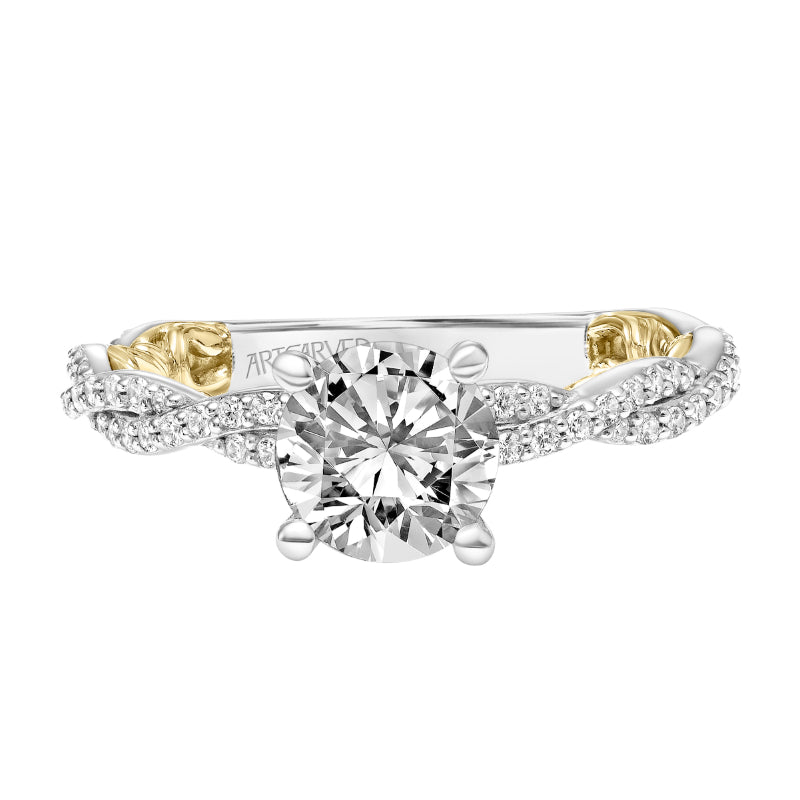 Artcarved Bridal Mounted with CZ Center Contemporary Lyric Engagement Ring Ione 14K White Gold Primary & 14K Yellow Gold