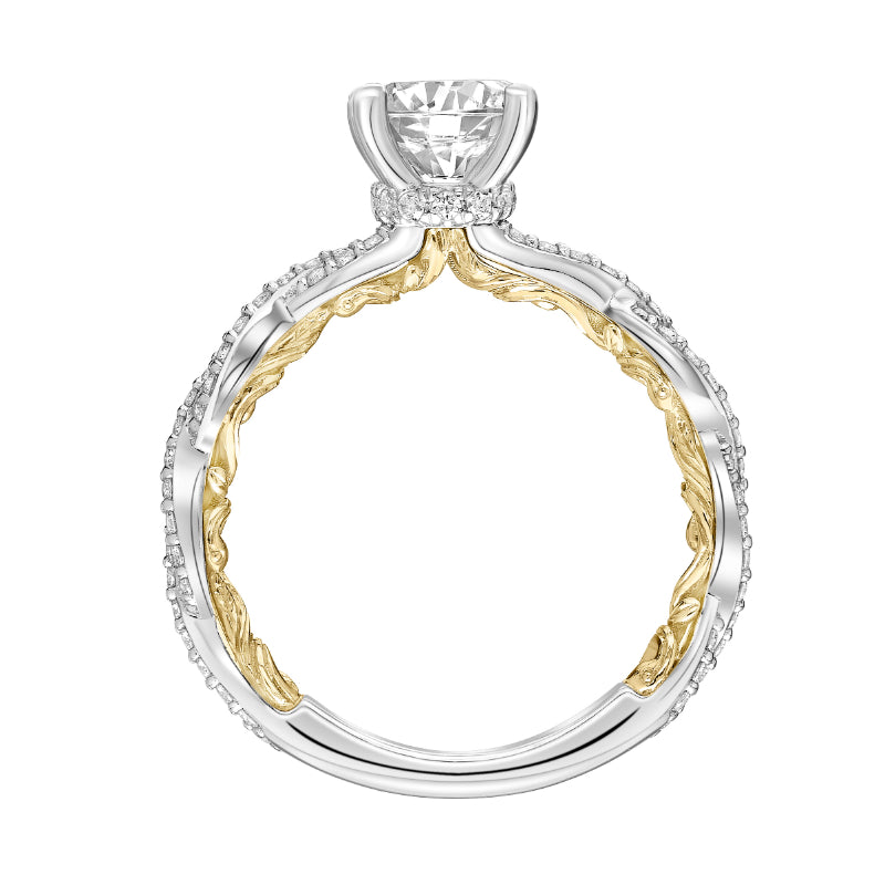 Artcarved Bridal Mounted with CZ Center Contemporary Lyric Engagement Ring Ione 14K White Gold Primary & 14K Yellow Gold