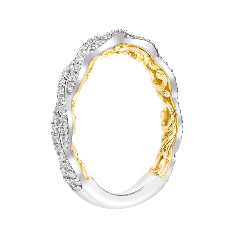 Artcarved Bridal Mounted with Side Stones Contemporary Lyric Diamond Wedding Band Ione 14K White Gold Primary & 14K Yellow Gold