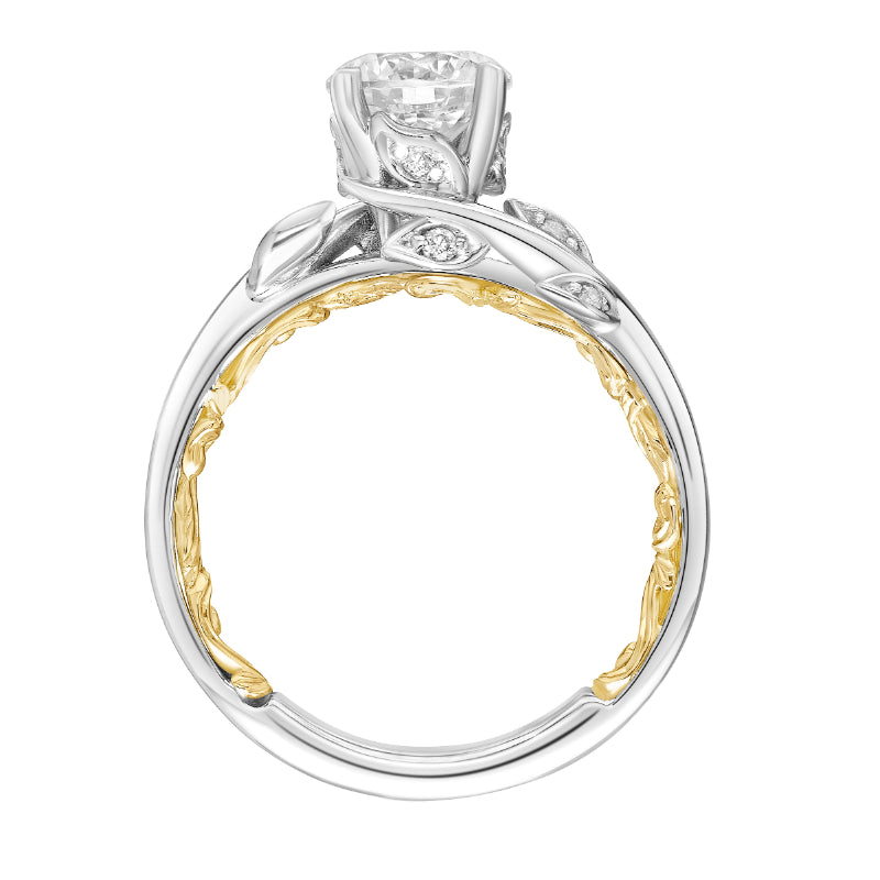 Artcarved Bridal Semi-Mounted with Side Stones Contemporary Lyric Engagement Ring Charnelle 14K White Gold Primary & 14K Yellow Gold