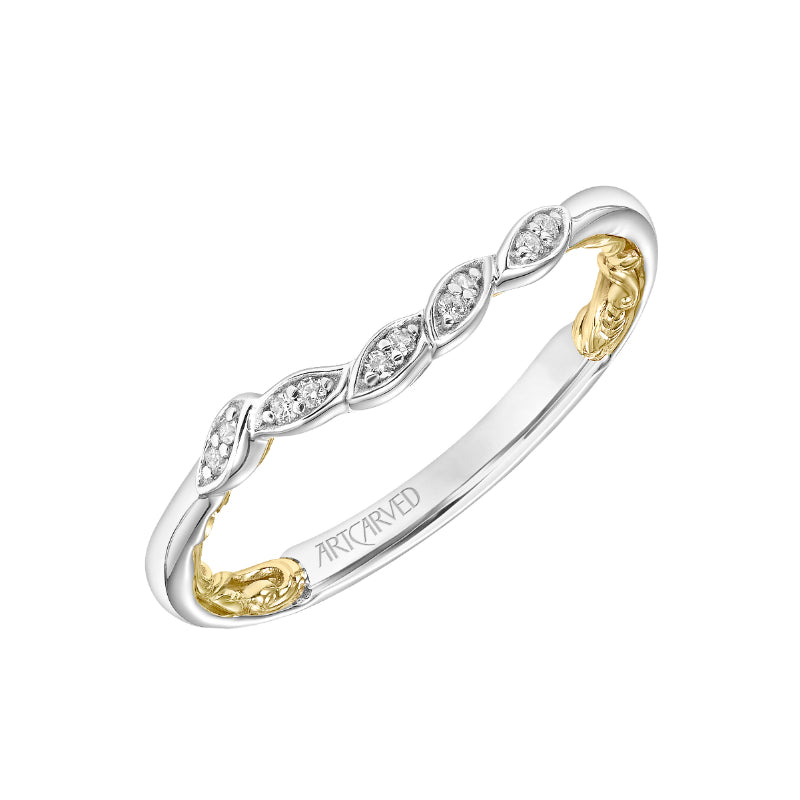 Artcarved Bridal Mounted with Side Stones Contemporary Lyric Diamond Wedding Band Charnelle 14K White Gold Primary & 14K Yellow Gold