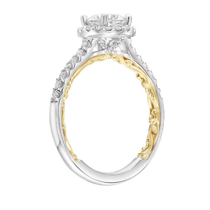 Artcarved Bridal Mounted with CZ Center Classic Lyric Halo Engagement Ring Theda 14K White Gold Primary & 14K Yellow Gold