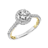 Artcarved Bridal Mounted with CZ Center Classic Lyric Halo Engagement Ring Theda 14K White Gold Primary & 14K Yellow Gold