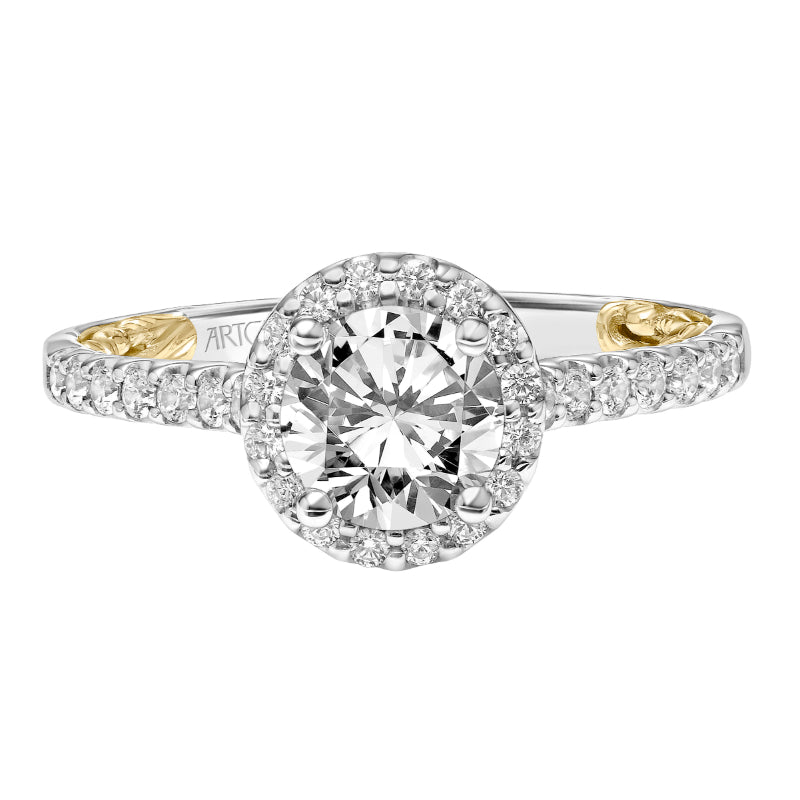 Artcarved Bridal Mounted with CZ Center Classic Lyric Halo Engagement Ring Theda 18K White Gold Primary & 18K Yellow Gold