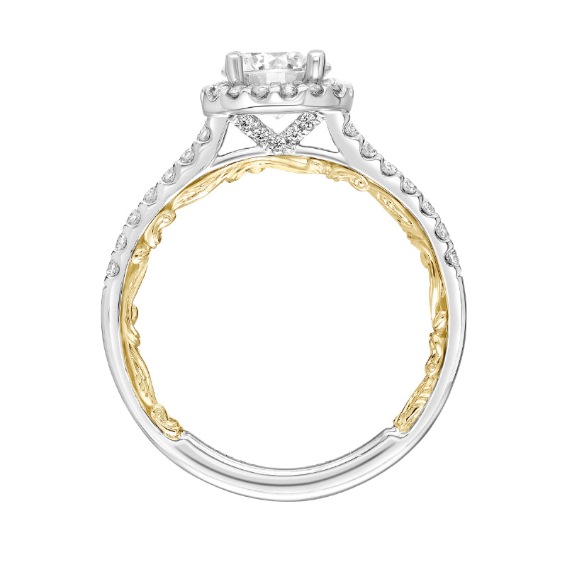 Artcarved Bridal Semi-Mounted with Side Stones Classic Lyric Halo Engagement Ring Theda 14K White Gold Primary & 14K Yellow Gold