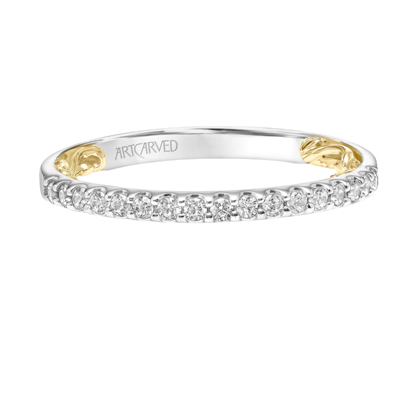 Artcarved Bridal Mounted with Side Stones Classic Lyric Diamond Wedding Band Theda 14K White Gold Primary & 14K Yellow Gold