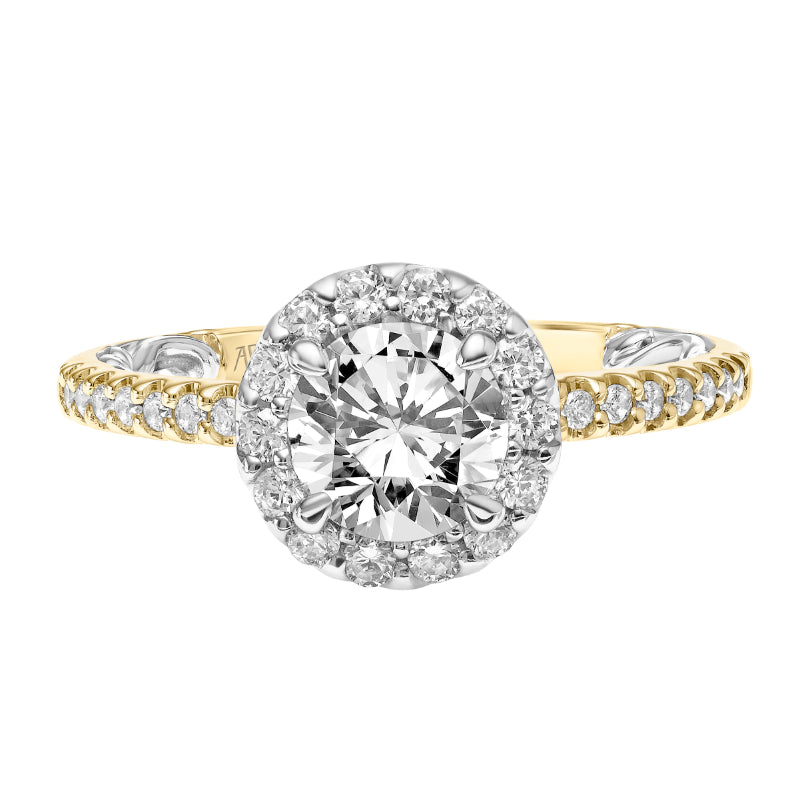 Artcarved Bridal Semi-Mounted with Side Stones Classic Lyric Halo Engagement Ring Winifred 14K Yellow Gold Primary & 14K White Gold