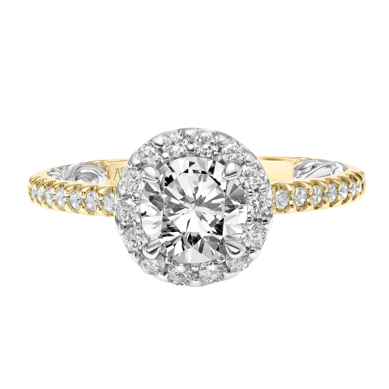 Artcarved Bridal Mounted with CZ Center Classic Lyric Halo Engagement Ring Winifred 14K Yellow Gold Primary & 14K White Gold