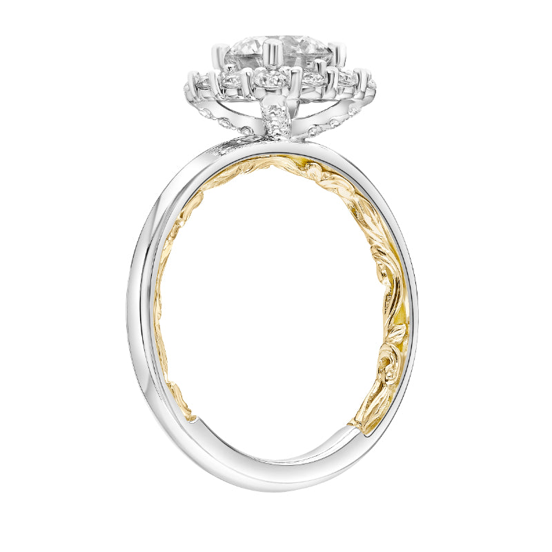 Artcarved Bridal Semi-Mounted with Side Stones Classic Lyric Halo Engagement Ring Courtney 14K White Gold Primary & 14K Yellow Gold