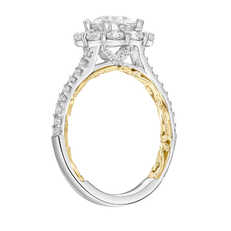 Artcarved Bridal Semi-Mounted with Side Stones Classic Lyric Engagement Ring Cici 14K White Gold Primary & 14K Yellow Gold