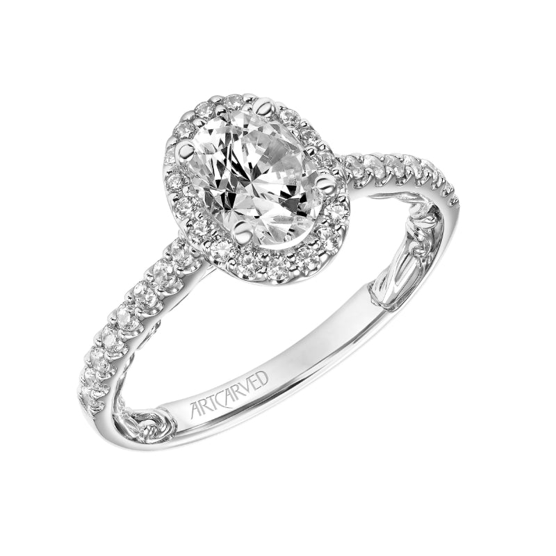 Artcarved Bridal Semi-Mounted with Side Stones Classic Lyric Halo Engagement Ring Falyn 14K White Gold