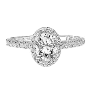 Artcarved Bridal Mounted with CZ Center Classic Lyric Halo Engagement Ring Falyn 18K White Gold