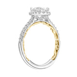 Artcarved Bridal Semi-Mounted with Side Stones Classic Lyric Halo Engagement Ring Falyn 14K White Gold Primary & 14K Yellow Gold