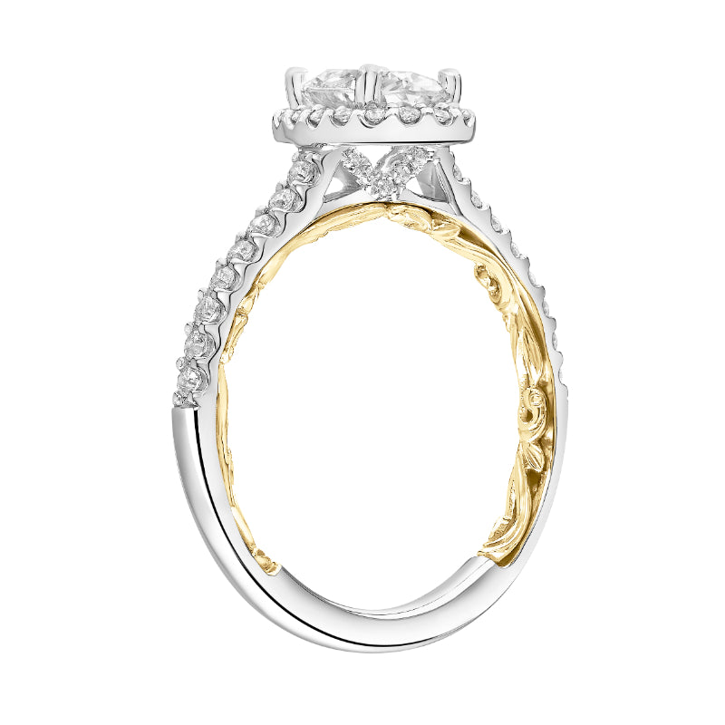 Artcarved Bridal Mounted with CZ Center Classic Lyric Halo Engagement Ring Falyn 14K White Gold Primary & 14K Yellow Gold