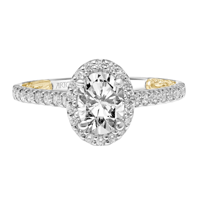 Artcarved Bridal Semi-Mounted with Side Stones Classic Lyric Halo Engagement Ring Falyn 14K White Gold Primary & 14K Yellow Gold