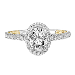 Artcarved Bridal Mounted with CZ Center Classic Lyric Halo Engagement Ring Falyn 18K White Gold Primary & 18K Yellow Gold