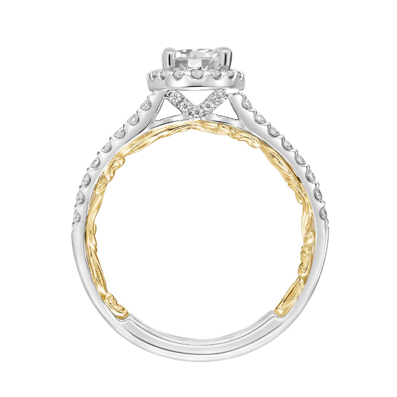 Artcarved Bridal Semi-Mounted with Side Stones Classic Lyric Halo Engagement Ring Falyn 14K White Gold Primary & 14K Yellow Gold