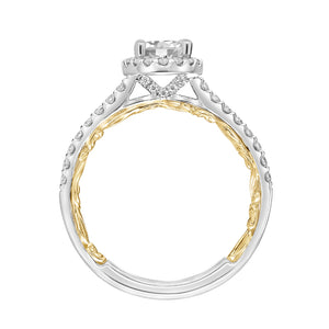 Artcarved Bridal Mounted with CZ Center Classic Lyric Halo Engagement Ring Falyn 18K White Gold Primary & 18K Yellow Gold