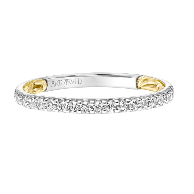 Artcarved Bridal Mounted with Side Stones Classic Lyric Diamond Wedding Band Falyn 14K White Gold Primary & 14K Yellow Gold