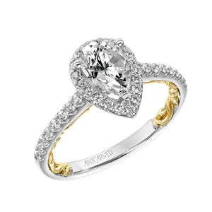 Artcarved Bridal Mounted with CZ Center Classic Lyric Halo Engagement Ring Delaney 14K White Gold Primary & 14K Yellow Gold