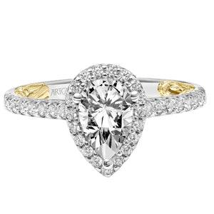 Artcarved Bridal Semi-Mounted with Side Stones Classic Lyric Halo Engagement Ring Delaney 14K White Gold Primary & 14K Yellow Gold