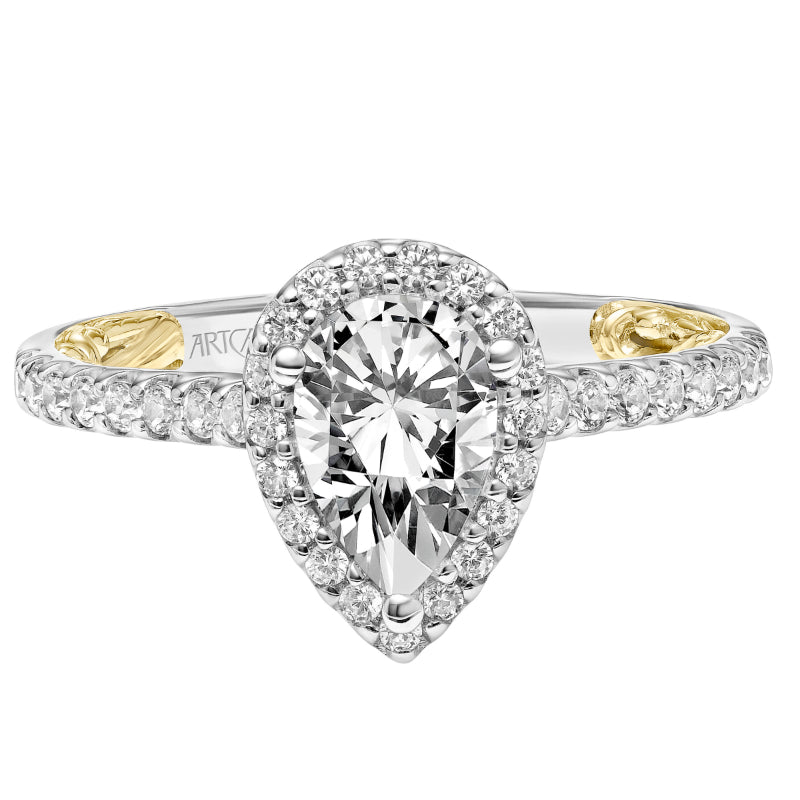 Artcarved Bridal Mounted with CZ Center Classic Lyric Halo Engagement Ring Delaney 14K White Gold Primary & 14K Yellow Gold