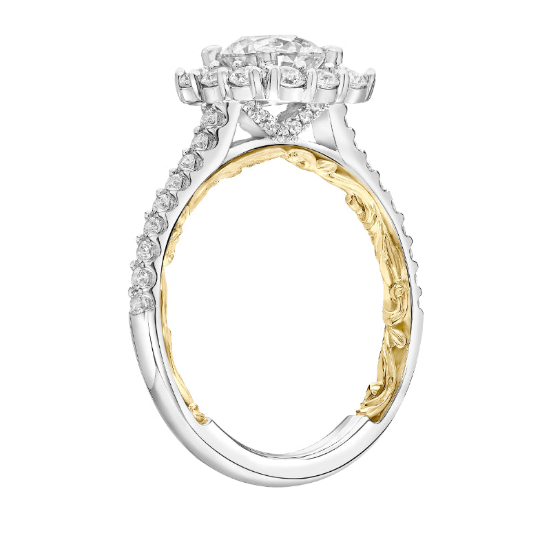 Artcarved Bridal Semi-Mounted with Side Stones Classic Lyric Halo Engagement Ring Cherise 14K White Gold Primary & 14K Yellow Gold