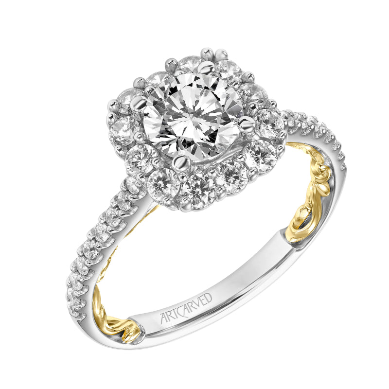 Artcarved Bridal Mounted with CZ Center Classic Lyric Halo Engagement Ring Cherise 14K White Gold Primary & 14K Yellow Gold