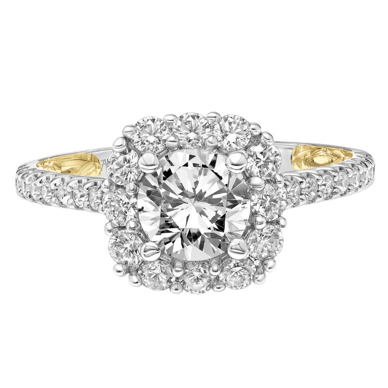 Artcarved Bridal Semi-Mounted with Side Stones Classic Lyric Halo Engagement Ring Cherise 14K White Gold Primary & 14K Yellow Gold