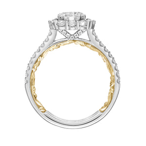 Artcarved Bridal Semi-Mounted with Side Stones Classic Lyric Halo Engagement Ring Cherise 14K White Gold Primary & 14K Yellow Gold