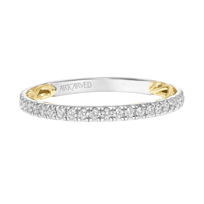 Artcarved Bridal Mounted with Side Stones Classic Lyric Diamond Wedding Band Cherise 14K White Gold Primary & 14K Yellow Gold