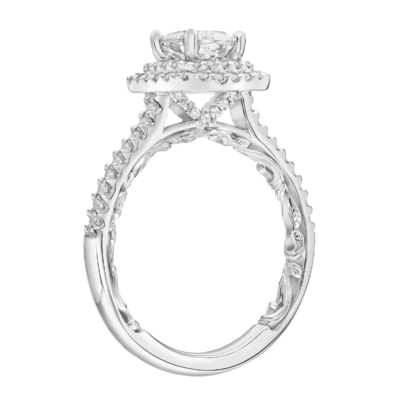 Artcarved Bridal Semi-Mounted with Side Stones Classic Lyric Halo Engagement Ring Haven 14K White Gold