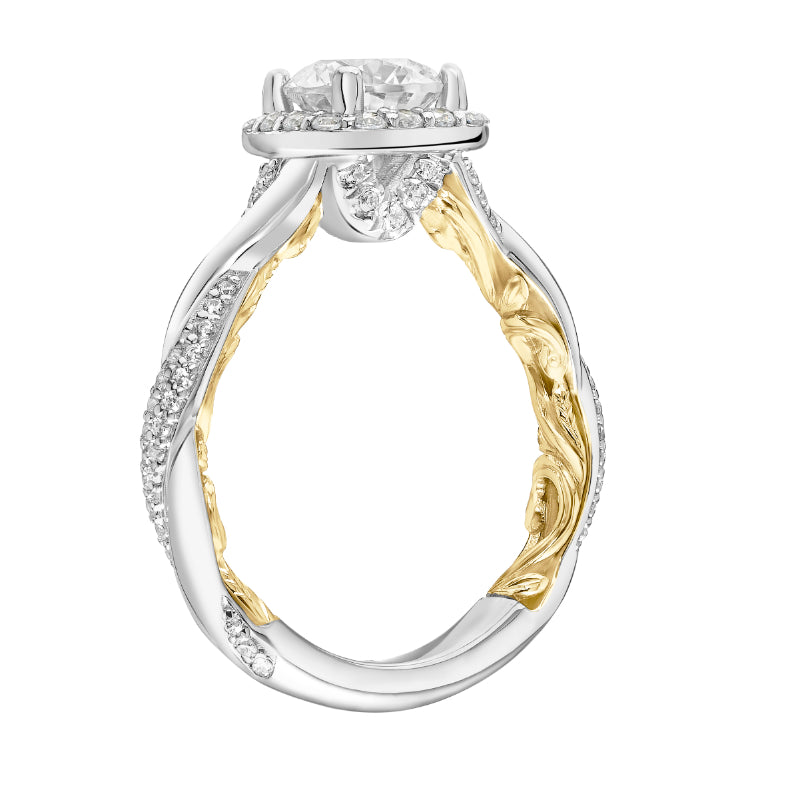 Artcarved Bridal Semi-Mounted with Side Stones Contemporary Lyric Halo Engagement Ring Ainsley 18K White Gold Primary & 18K Yellow Gold