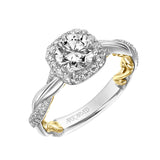 Artcarved Bridal Mounted with CZ Center Contemporary Lyric Halo Engagement Ring Ainsley 14K White Gold Primary & 14K Yellow Gold