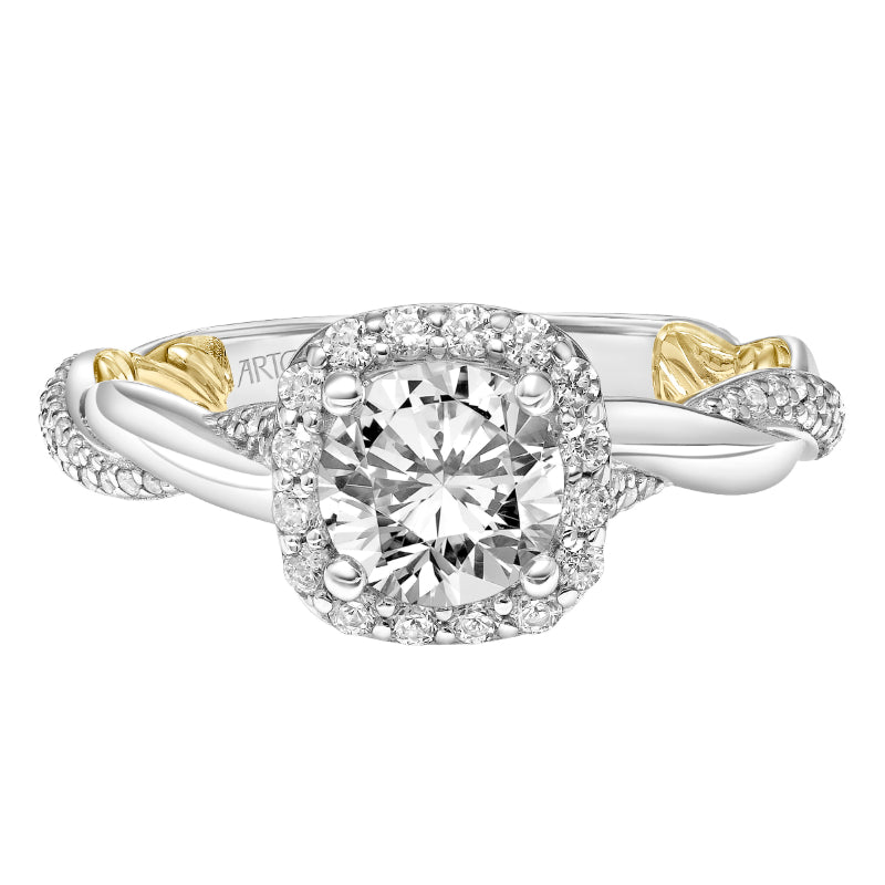 Artcarved Bridal Mounted with CZ Center Contemporary Lyric Halo Engagement Ring Ainsley 14K White Gold Primary & 14K Yellow Gold