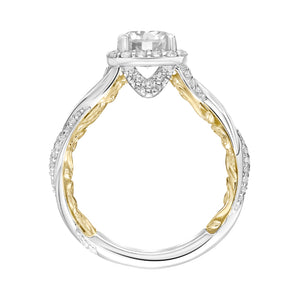 Artcarved Bridal Semi-Mounted with Side Stones Contemporary Lyric Halo Engagement Ring Ainsley 14K White Gold Primary & 14K Yellow Gold